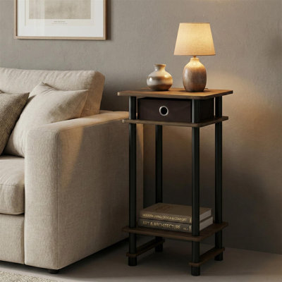 Turn N Tube Tall End Table with Bin Columbia Walnut and Black Bedroom Storage Table
