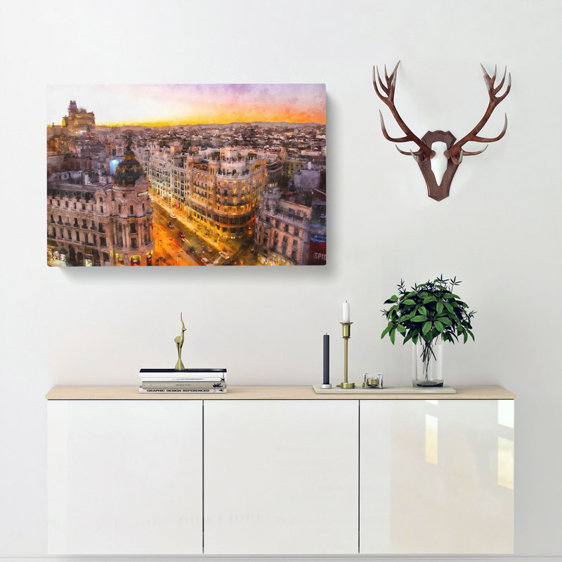 Calle Gran Via In Madrid Spain - Wrapped Canvas Painting, 35cm H x 50cm W x 3cm D