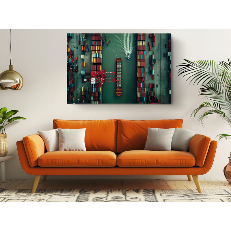 Container Terminal Seen from Above Canvas Print, 16" H x 24" W