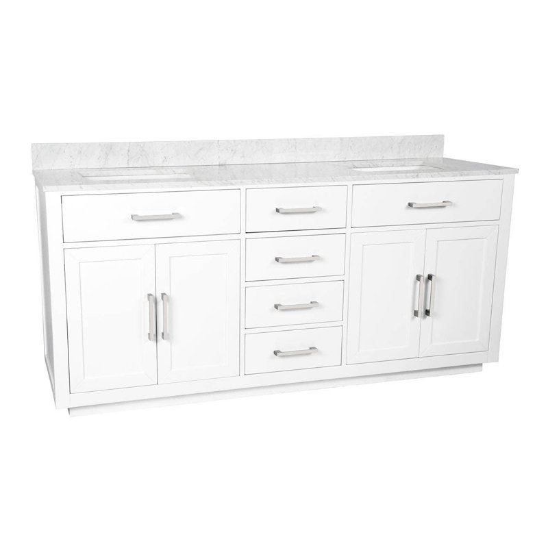 Ensemble de meuble-lavabo double 72 po Nahlani, Blanc, Blanc