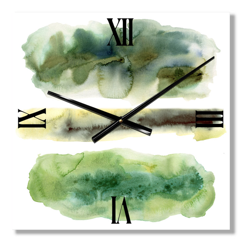 Golden Green Abstract Clouds with Blue Points III - Modern Wall Clock, Small