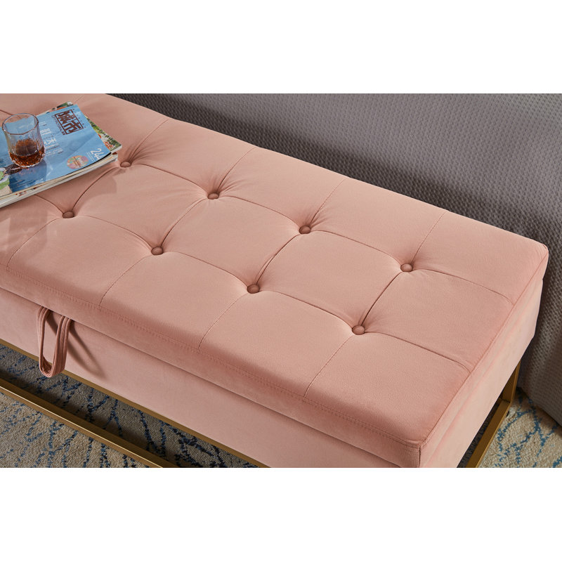 Bed Bench Metal Base With Storage For Bedroom, Pink