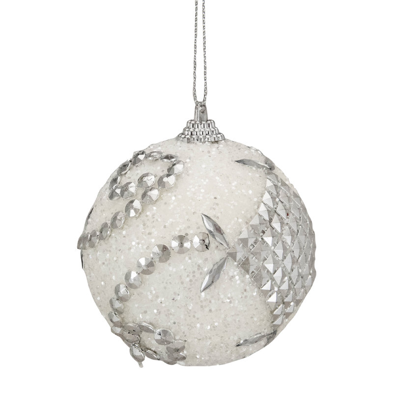 Ornements en forme de boule de Noël incassable avec tourbillons blancs et argent 3 carats 3 po (75 mm)