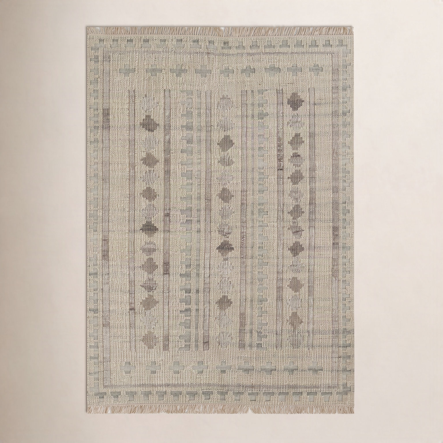 Otto Ivory Hand-Woven Geometric Wool Rug, Rectangle 5' x 8'