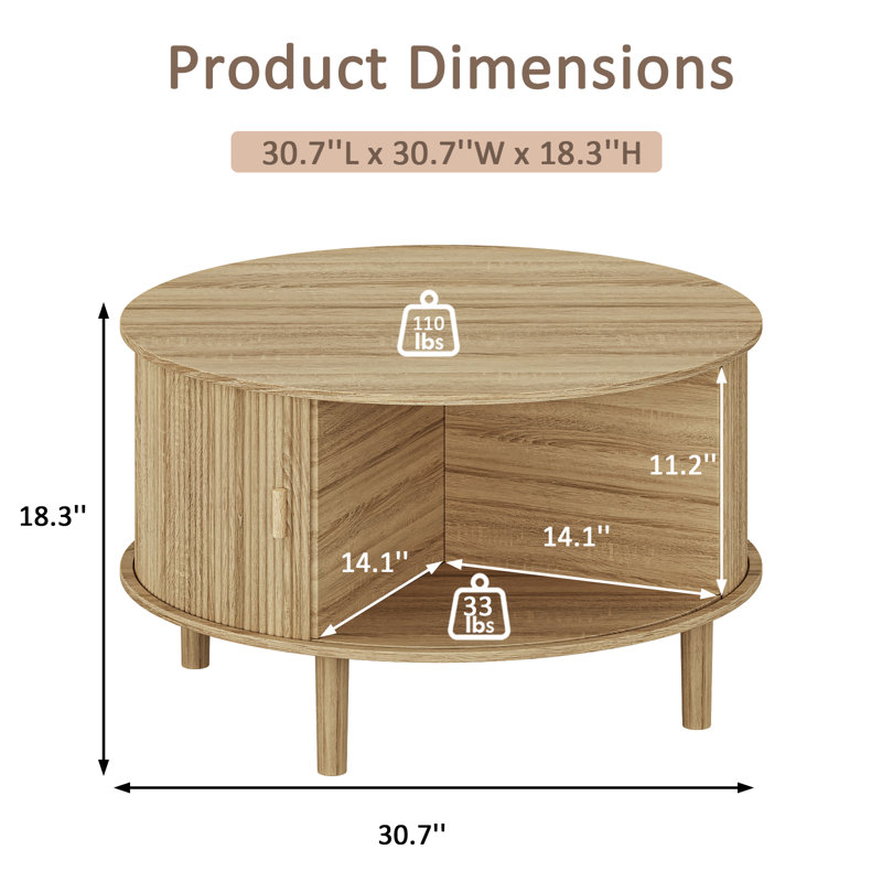 Ensemble de meuble télé cannelé et table basse, Chêne