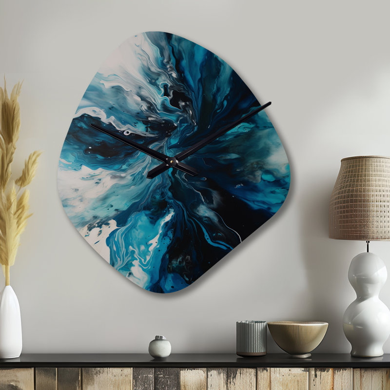 Horloge murale sarcelle et noire Aims Whimsy II - forme unique abstraite, sarcelle, Petit