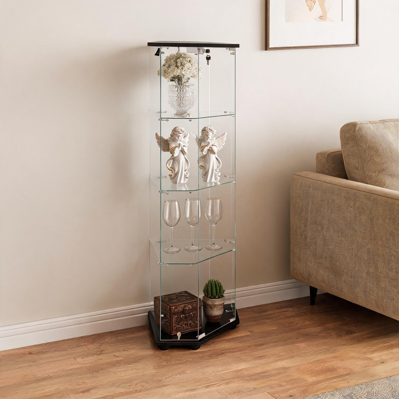 Armoire à vin d'angle en verre noir pour tous les étages, Black