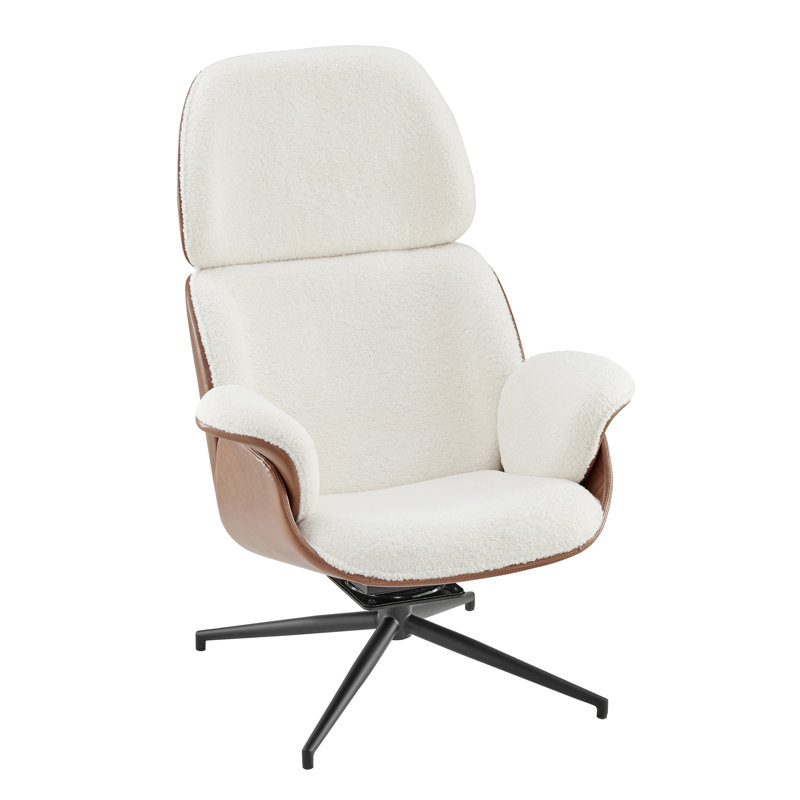 Ivory Faux Leather Swivel Lounge Chair with Metal Frame