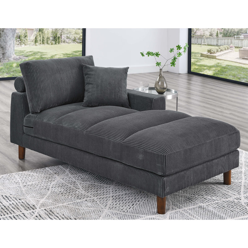 Chaise longue rembourrée Waxman, Gris foncé, Chaise longue à accoudoir droit