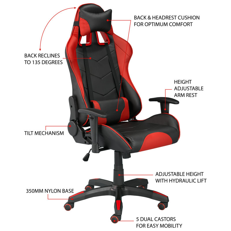Fauteuil de jeu tilt & reincline racing, Noir / Rouge