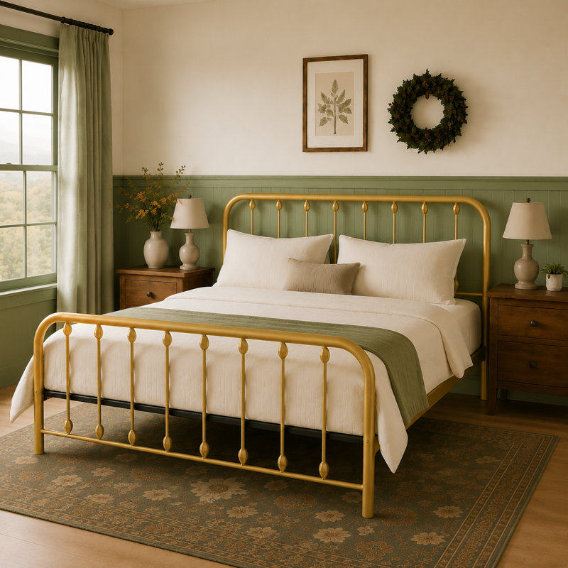Keyesport Metal Platform Bed, King, Gold