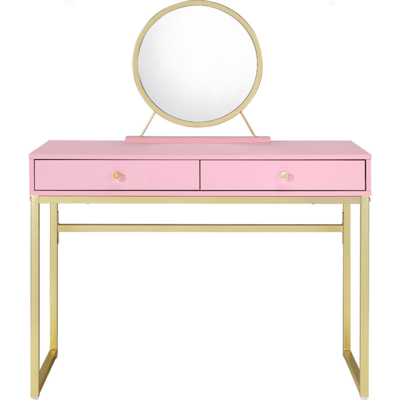 2 Drawers Vanity Desk With Mirror And Jewellery Tray