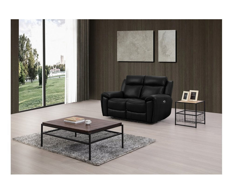 Cejas Genuine Leather Electric Power Recliner 2 Seater Sofa, Black