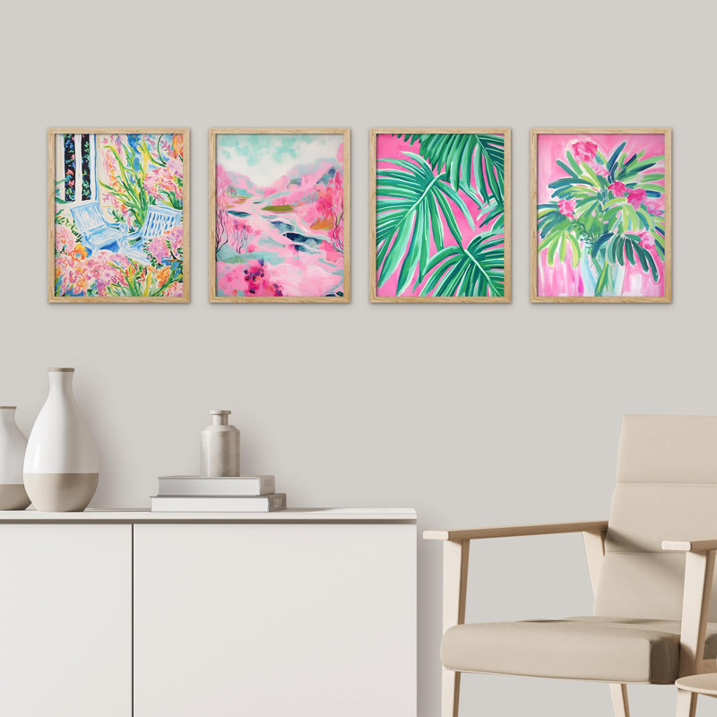 Tropical and Floral Bright Botanical, impression sur papier, 4 pièces, H 14 po x l 11 po, Naturel
