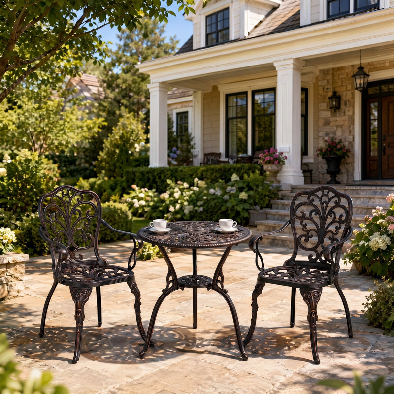 Ensemble de bistro en fonte d'aluminium avec trou pour parasol Corbel