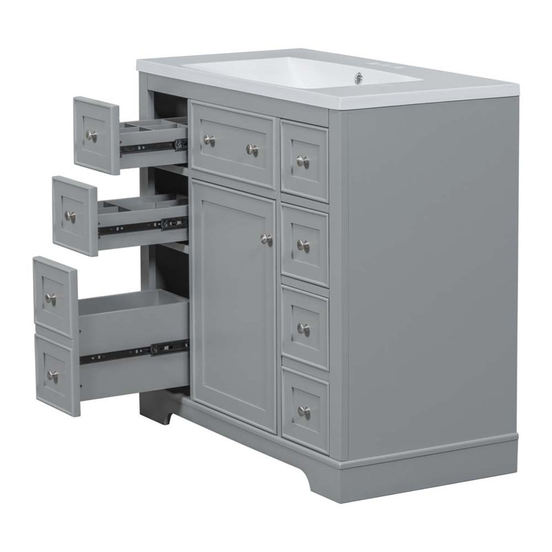 Meuble-lavabo simple 36,11 po avec dessus en céramique Giano, Gris