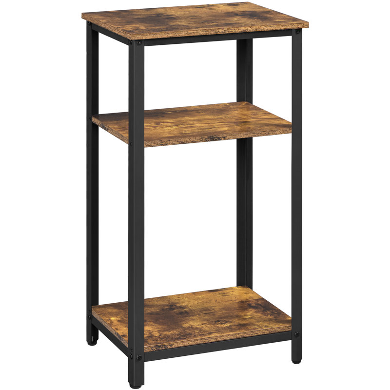 Height Side Table with Shelves, 29.5" H x 16" W x 12" D, 2, Rustic Brown Top/Black Base