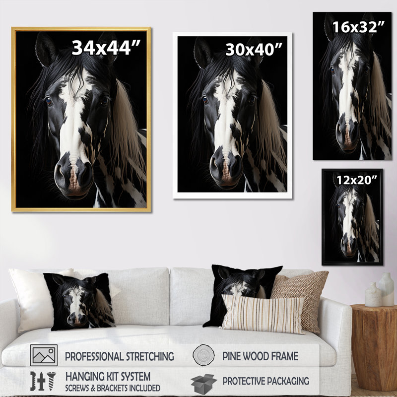 Cheval blanc noir Temirlan Serenity II - impression, Cadre photo noir simple, H 20 po x l 12 po x P 1 po