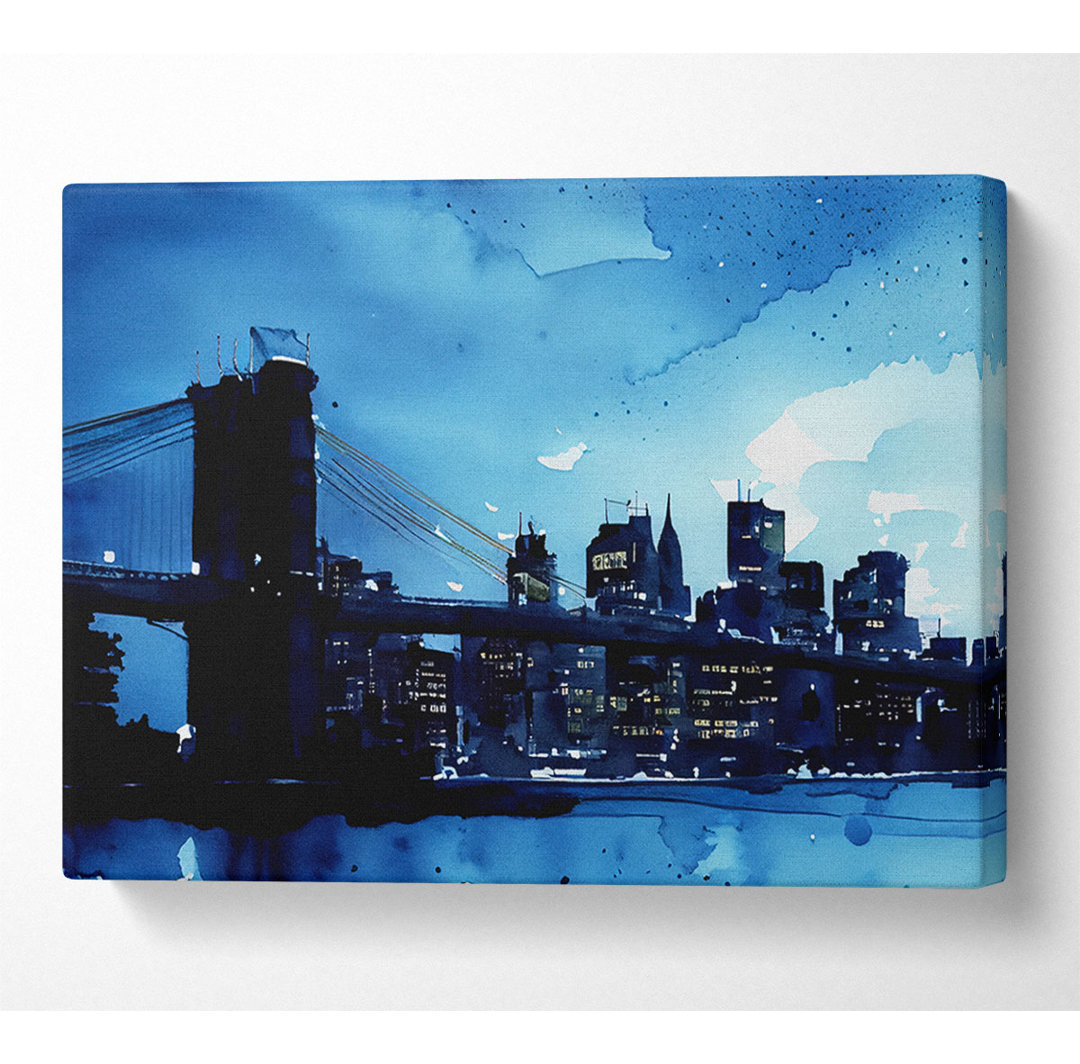 New York City Brooklyn Bridge Blau - Leinwanddrucke auf Wrapped Canvas