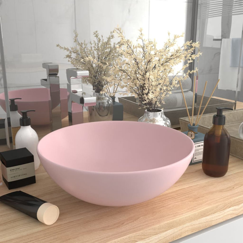 Belfry Bathroom Lonie 280mm L x 280mm W Ceramic Circular Sink, Pink