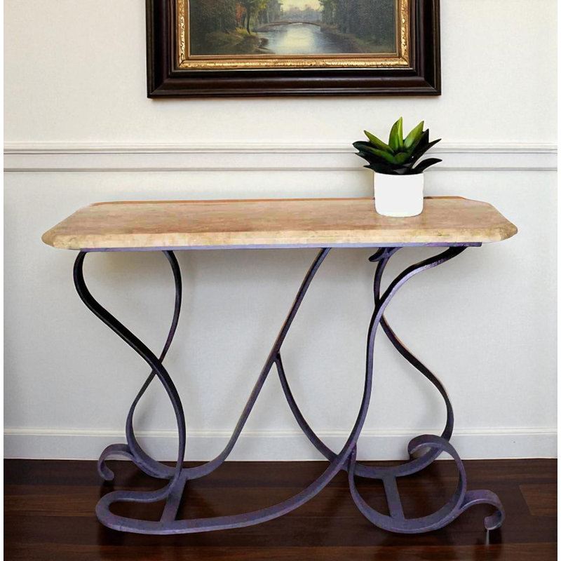 Stunning Rectangular Stone and Wrought Iron Console Table
