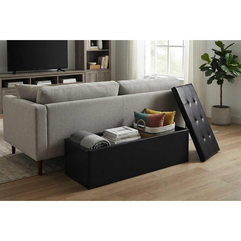 45 Inch Collapsible Storage Ottoman – Sit, Store & Save Space - Black