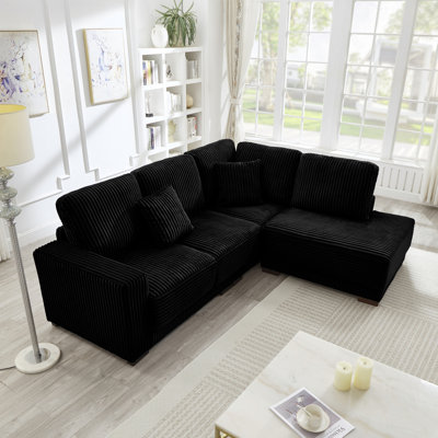 93" Sectional Sofa, L Shaped Sofa Couch With Reversible Chaise Lounge, Upholstered Soft Corduroy Couch For Living Room, Apartment