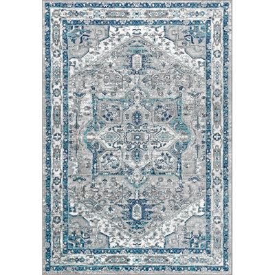 Lazaro Modern Persian Vintage Medallion Light Gray/Blue Rug