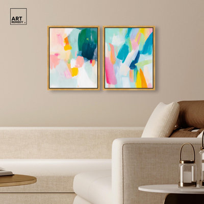 Vibrant Soul Duo Canvas Print Abstract Wall Art Set by Art Remedy, White Frame, 30 x 36