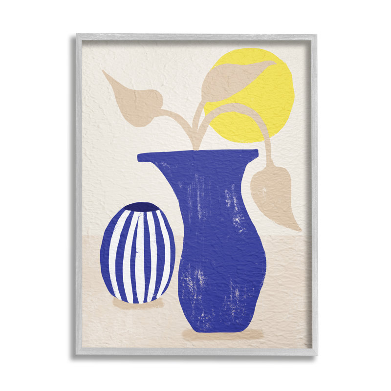 Vase plante bleue en terre cuite de l'Ouest jaune soleil, H 14 po x l 11 po, Estampe numérique Farmhouse