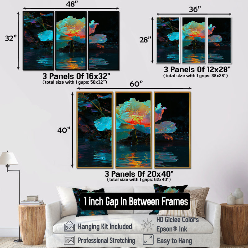 Ramet - ensemble d'art mural pivoine, H 28 po x l 36 po x P 1 po, Encadrement argenté