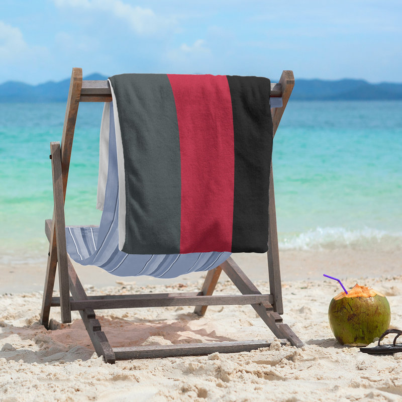 Lightweight Beach Towel, Poly/Cotton, Steel Gray/Red/Black