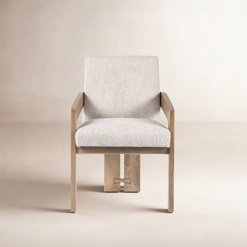 Asmund Solid Wood Upholstered Armchair, Cream/Light Brown