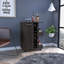 Chariot-bar espresso en carbone H 32 po, armoire de rangement, avec 4 roues, 1 espace de rangement divisé avec 1 tablette, 1 porte pliante, une division verticale centrale pour 6 bouteilles et 2 tablettes latérales avec façade en aluminium-1637482549