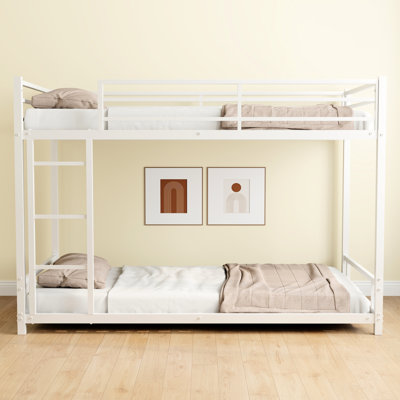 White Metal Twin Over Bunk - Strong And Build Feature, Noise Minimized Significantly, Guardrail Fitted Bed Stable Construction Quality Reduced Considerably, Added,