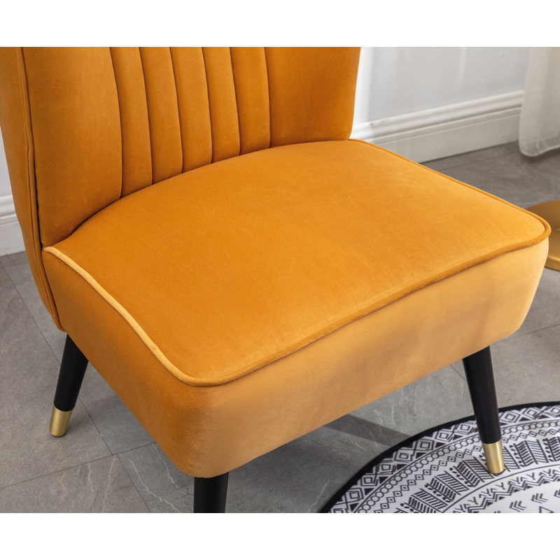 Contemporary Velvet Upholstered Accent Chair, Gold, Gold
