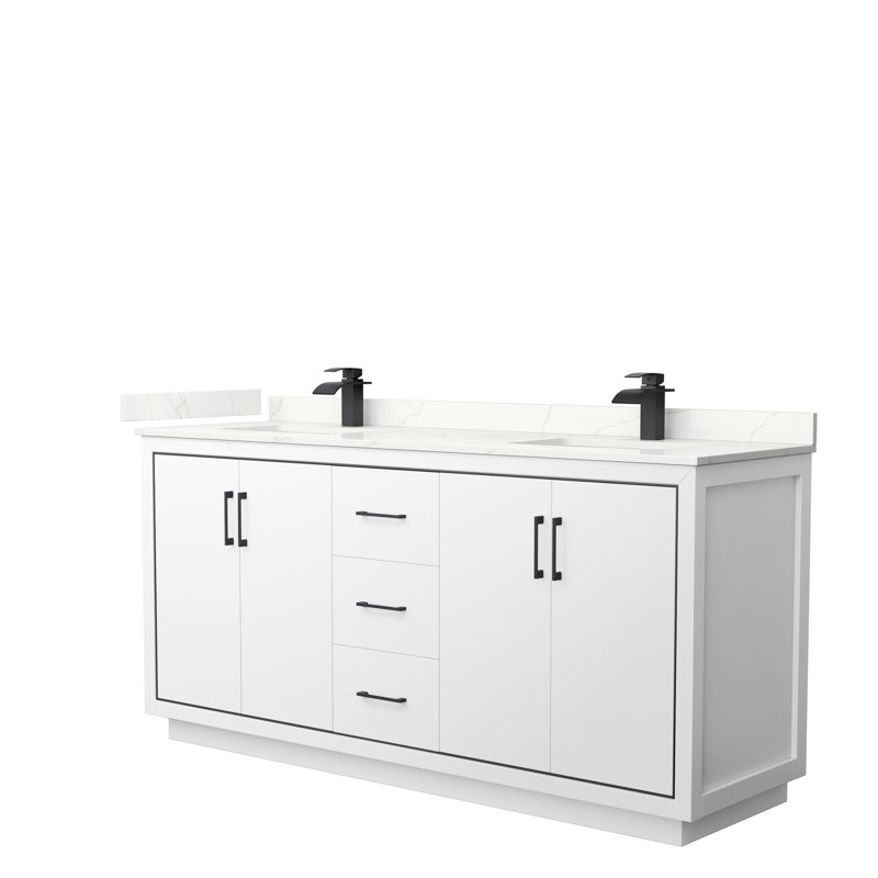 72'' W Double Vanity, Matte Black, White, Giotto Quartz
