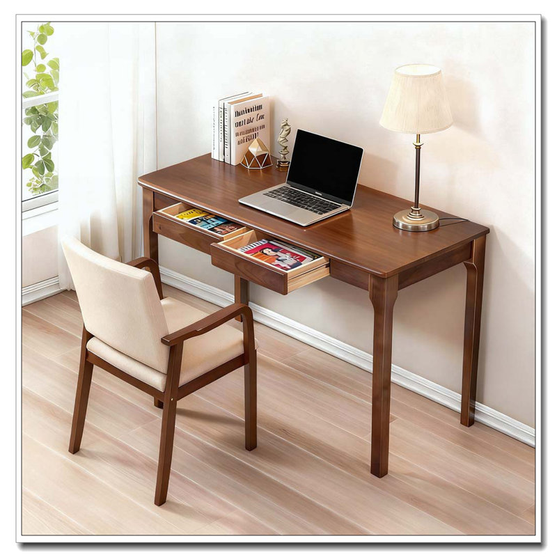 Bureau en bois massif avec tiroirs, Noyer