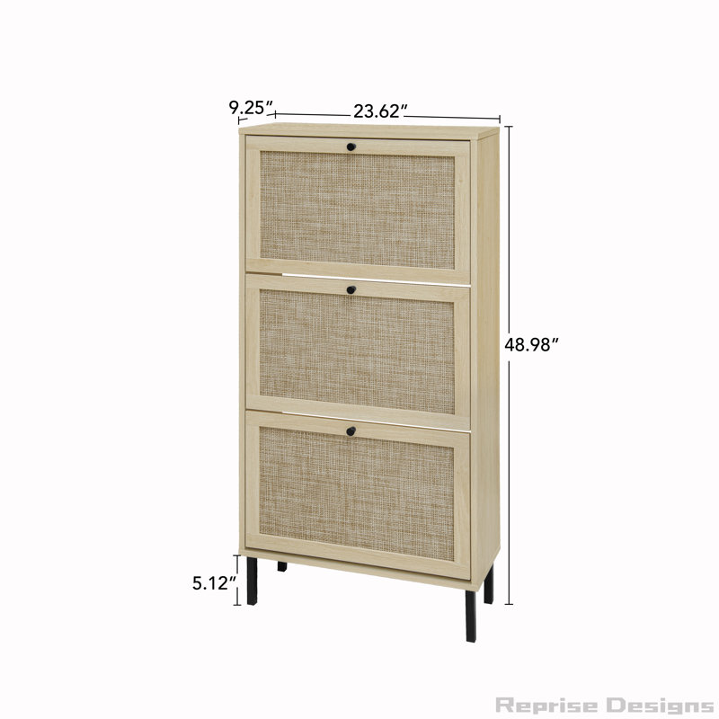 Armoire de rangement pour chaussures autoportante en rotin 3 portes, Naturel