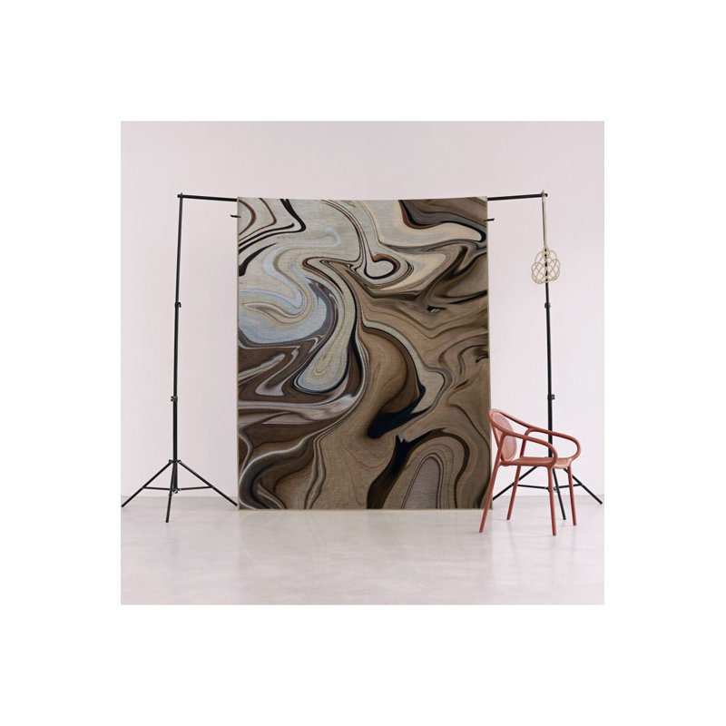 Tapis beige lavable à la machine à motif abstrait multicolore, Rectangle 3 pi 3 po x 4 pi 11 po