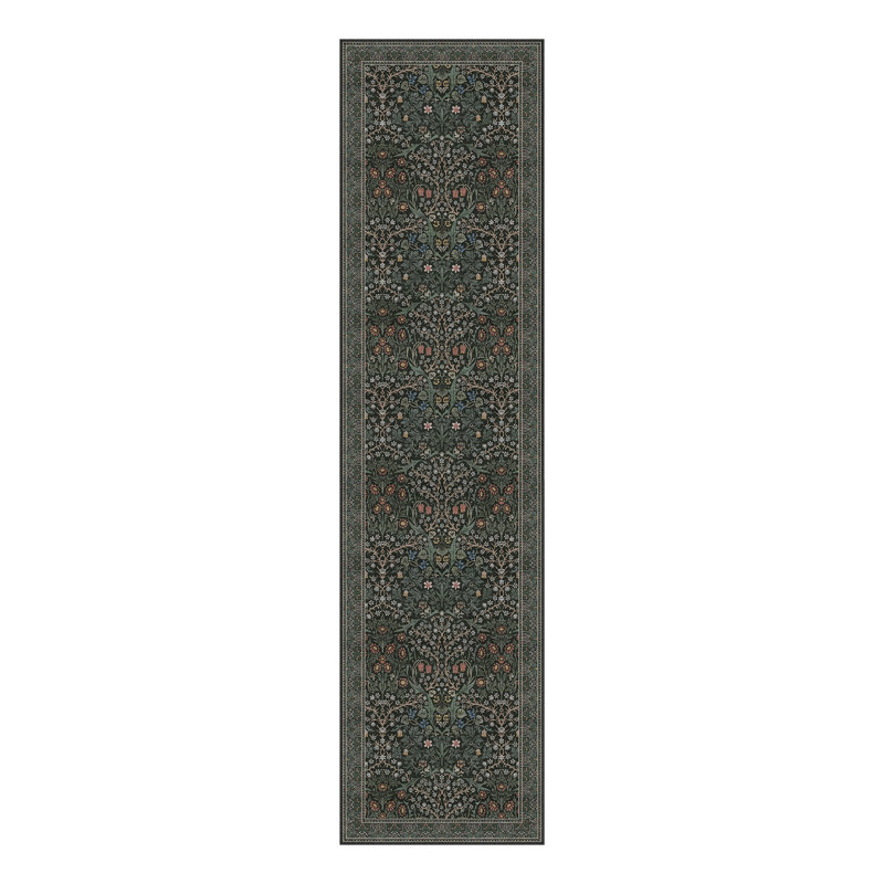 Alora Machine Washable Floral Area Rug With Non-Slip Backing, Runner 2' x 8', Dark Green, 0.28"