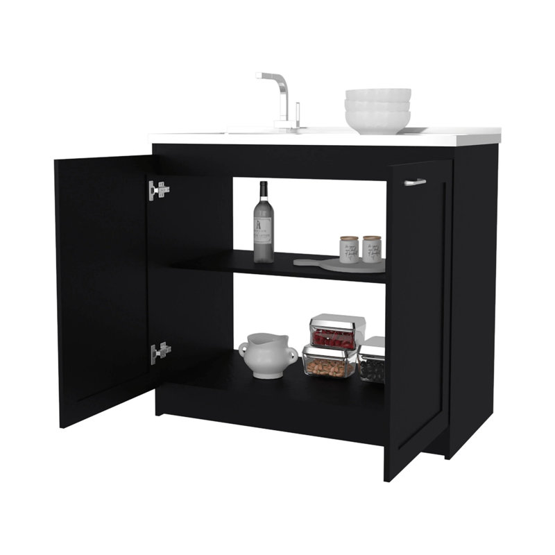 Tablette intérieure 2 portes avec évier utilitaire, Noir, noir, noir, noir