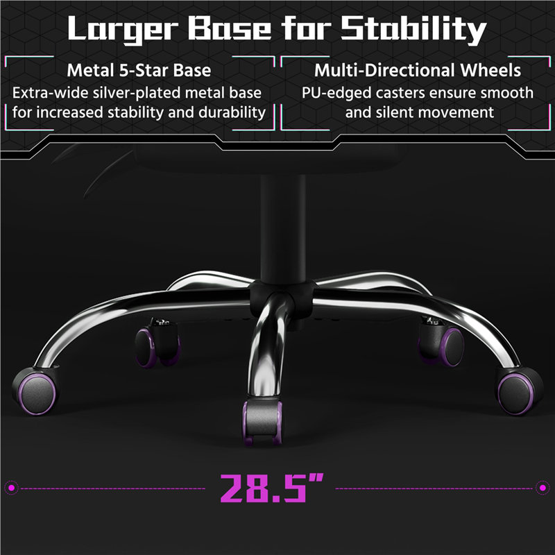 Ergonomic Gaming Chair with Massage Lumbar Pillow, Black/Purple