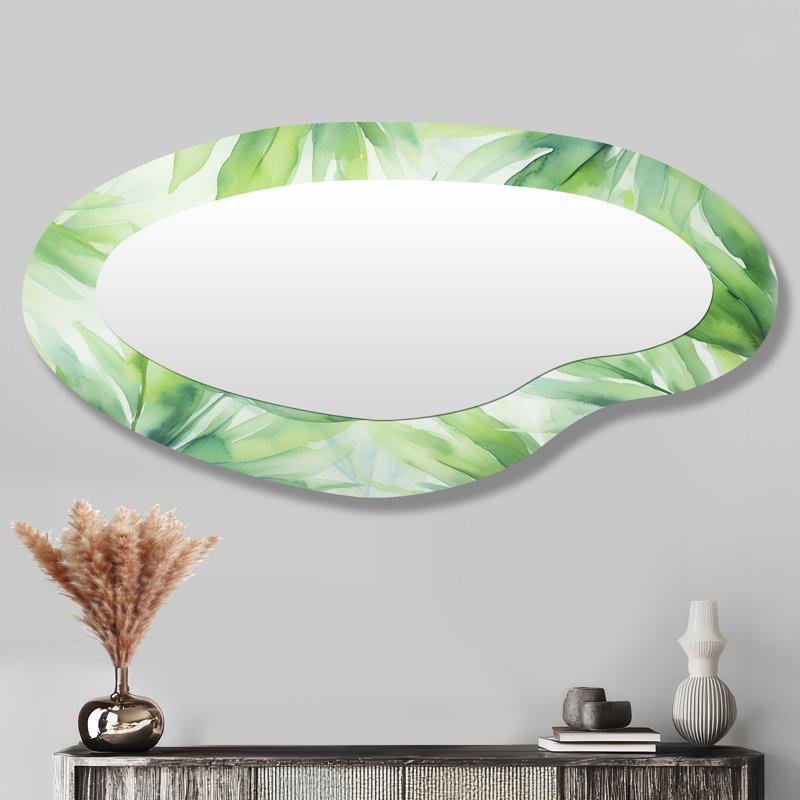 Vert tropical en couleur pastel - Art abstrait en métal - Miroir mural moderne et irrégulier