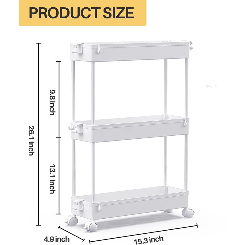 Slim Rolling Storage Cart, White