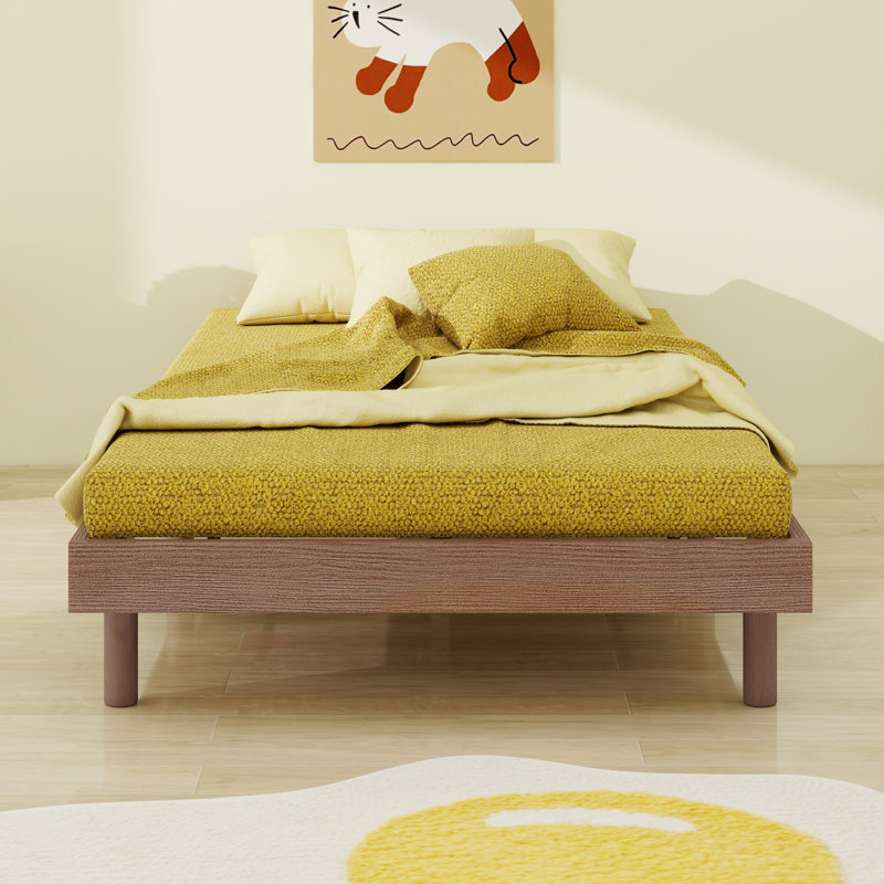 Base de lit plateforme flottante de conception moderne, Noyer, Lit simple