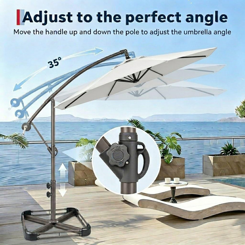 304.8 cm W X 304.8 cm D Cantilever Parasol with Crank Lift, Cream