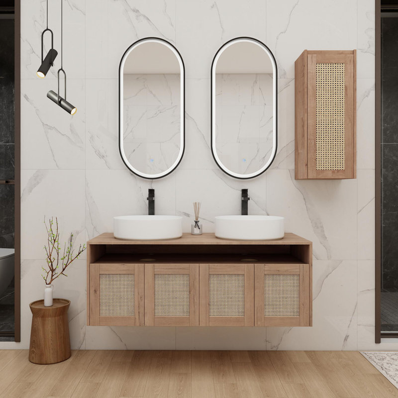 Meuble-lavabo de salle de bain avec céramique et armoire d'appoint, Blanc