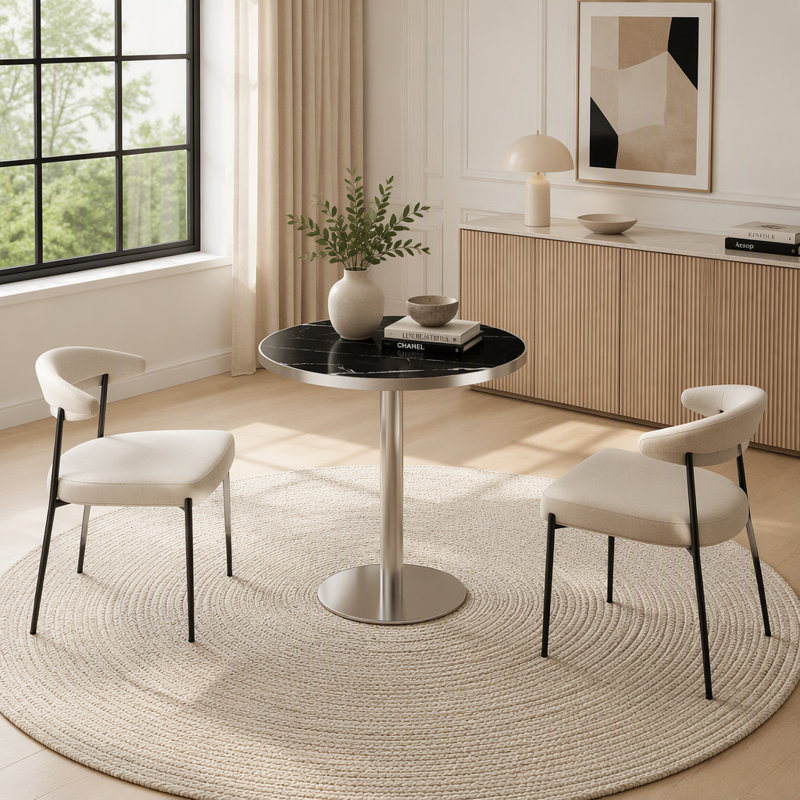 Table de salle à manger ronde tulipe de 80 cm (31,5 po), table moderne en pierre frittée avec motif marbre, base en acier inoxydable résistant aux rayures pour l'intérieur, l'extérieur et le bureau à domicile.