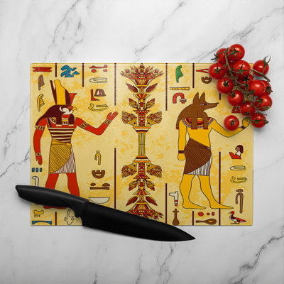 Egyptian Drawings Glass Chopping Board